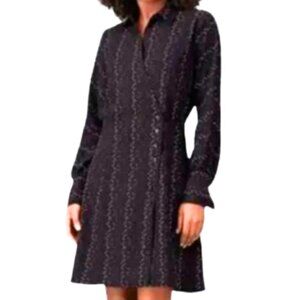 Equipment Harmon Wrap Dress, Zig Zag Midi LS, Rich Black w Colorful Dots, Large